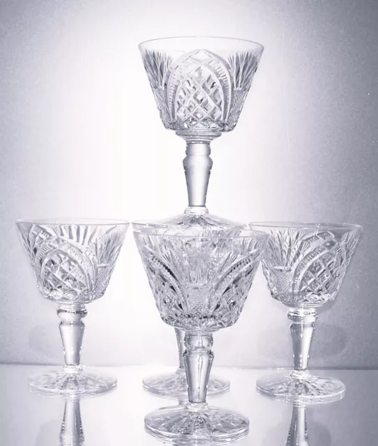 Five Gorgeous Vintage Crystal GOTHIC ARCH Cut Claret Glasses - 12.5cm, 150ml