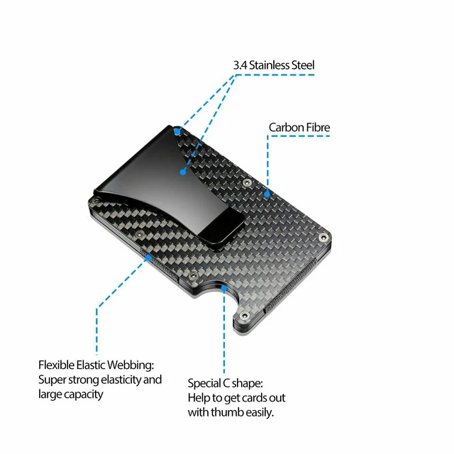 Men RFID Blocking Money Clip Slim Carbon Fiber Credit Card Holder Metal Wallet 6