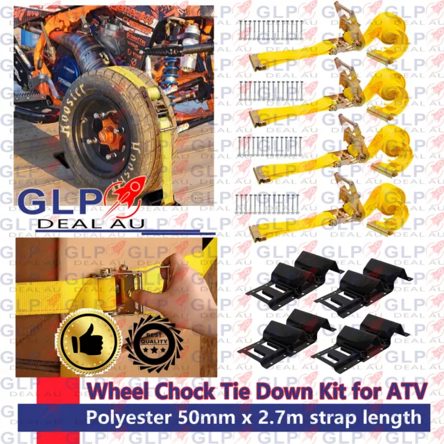 Wheel Chock Tie Down Kit 1000KG Heavy Duty Trailer Tire Straps System 50mm x2.7m