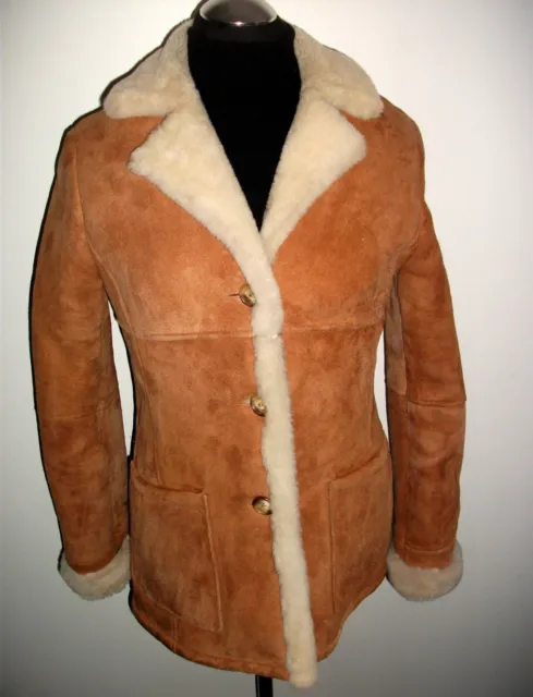 TIMBERLAND SHEARLING SHEEPSKIN JACKET COAT BLAZER S Brown FUR OVERCOAT TRENCH