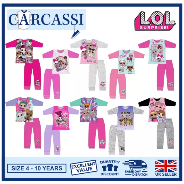 LOL Surprise Pyjamas Childrens Kids Girls Pink Grey Black PJs Age 4-10 Years