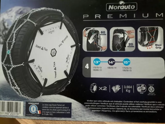 2 chaînes neige NORAUTO automatiques 12 mm taille XL 205 - Norauto