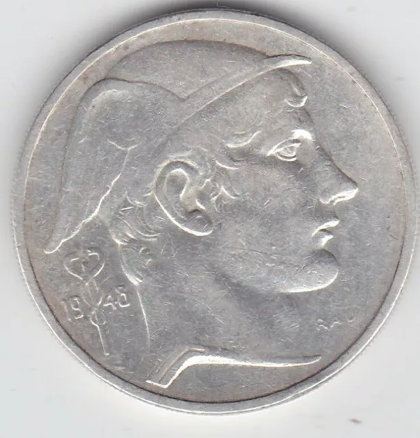 BELGIUM: 1948 50 Francs, "Belgie" .835 silver Collectible Grade    B15