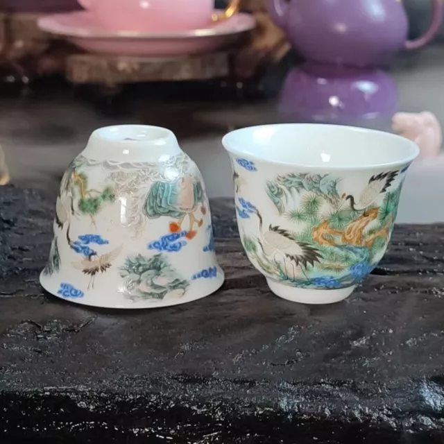 Two antique Chinese ceramic wine glasses