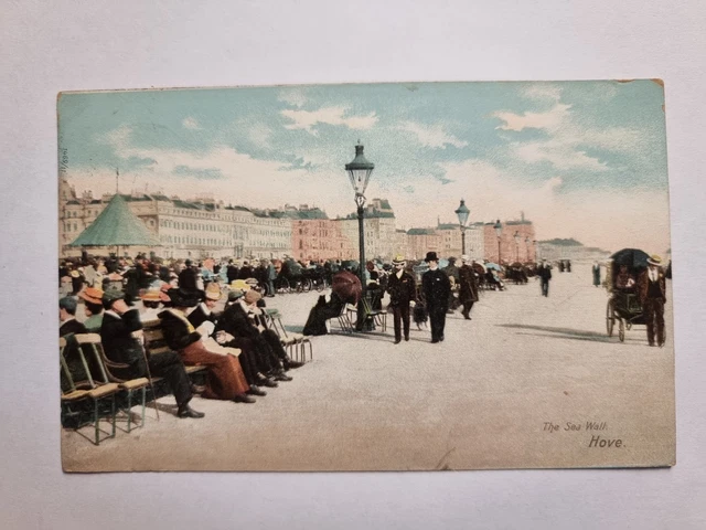 Early Hove Sea Wall Brighton Postcard 1904 Edwardian People Invalid Car Sussex