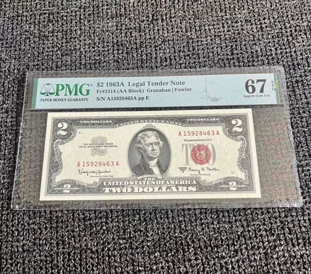 1963A $2 Legal Tender Note Red Seal - PMG Superb Gem Uncirculated CU 67EPQ - C2C