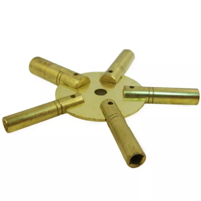 Brass Universial Clock Key for Winding Clocks 5 Prong EVEN Numbers (5024)