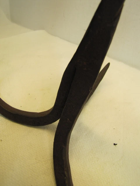 Antique Wrought Iron Triple Hook Hanger Blacksmith Fireplace Hearth Barn Tool 9