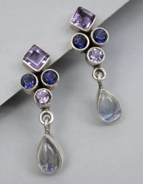 Nicky Butler Moonstone Amethyst Iolite Dangle Sterling Silver Earrings 5.4g