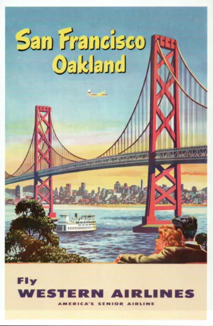 San Francisco Oakland California, Fly Western Airlines, Ad, CA - Modern Postcard