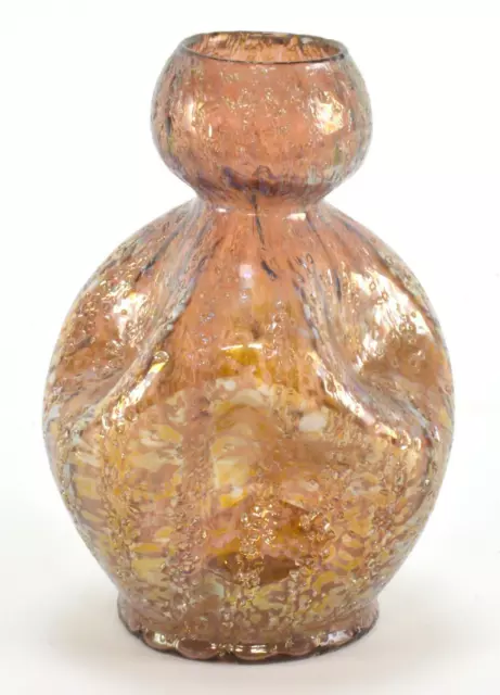 Antique Dugan Frit Art Glass c.1910 Opal Crackle Pinched Vase 6 1/4"h BEAUTIFUL!
