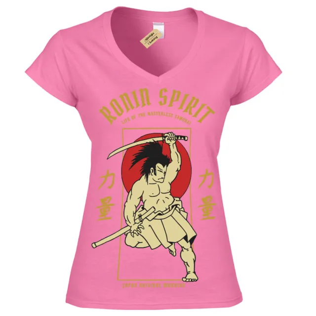 T-shirt antico eroe samurai Ronin Spirit giapponese donna scollo a V