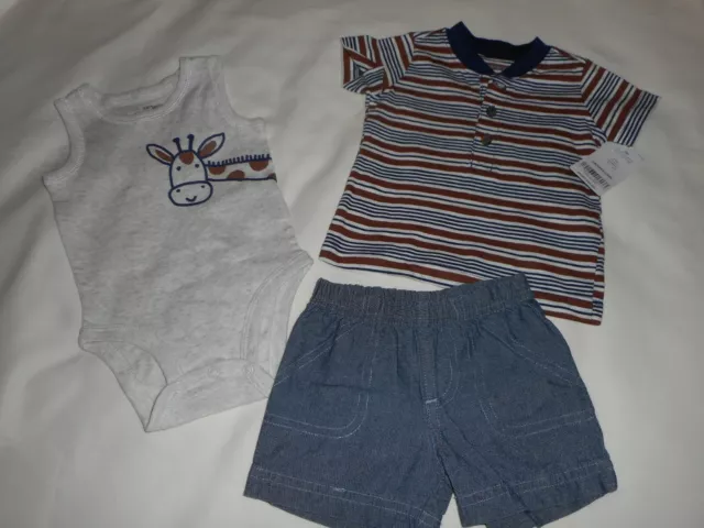 Carters 3 Piece Giraffe Short Set - Baby Infant Boy Clothes Size 3 Months - New