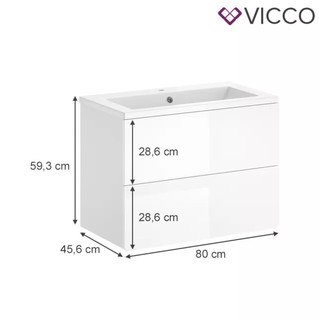 Badmöbel-Set Izan Weiß Hochglanz modern Waschtischunterschrank Waschbecken Vicco 3