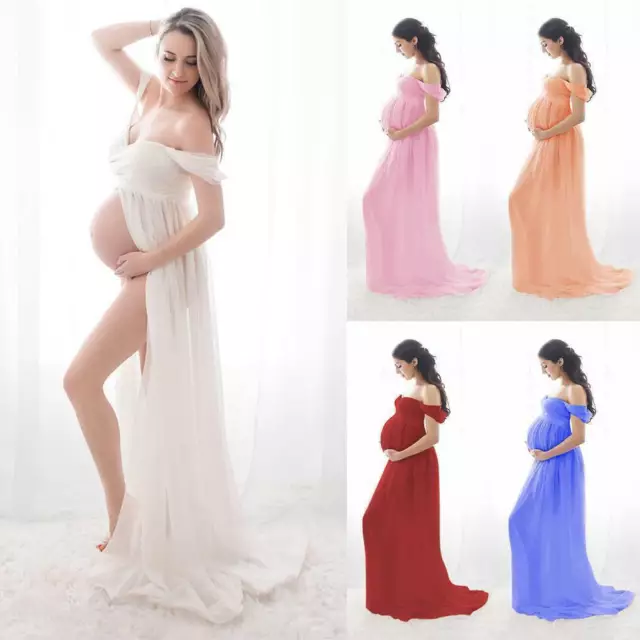 Pregnant Womens Off Shoulder Maxi Dress Maternity Photo Shoot Photography Gown