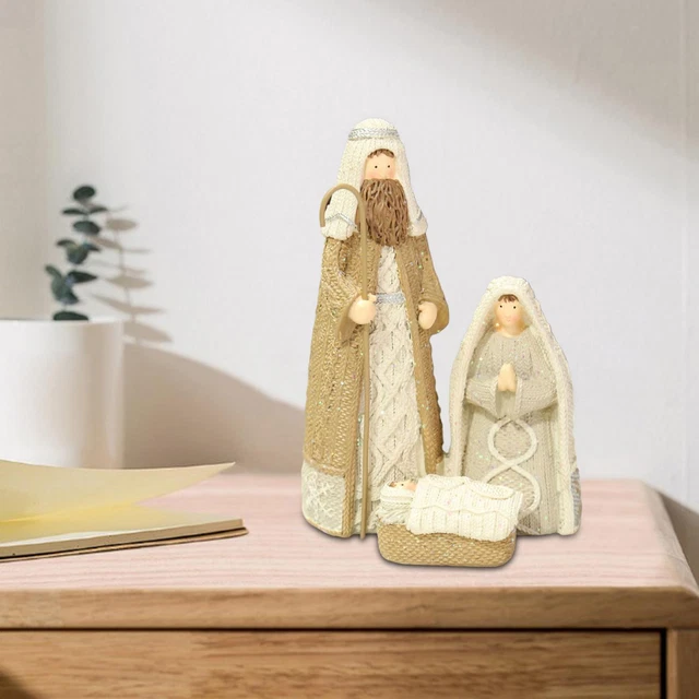 Figurine La Sagrada Familia - Statue Sainte Famille, Scène De Crèche Miniature En Résine Pour Noël