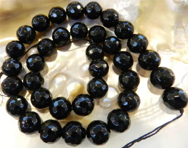 4mm 6mm 8mm 10mm 12mm Faceted Natural Black Onyx Gemstone Round Loose Beads 15''