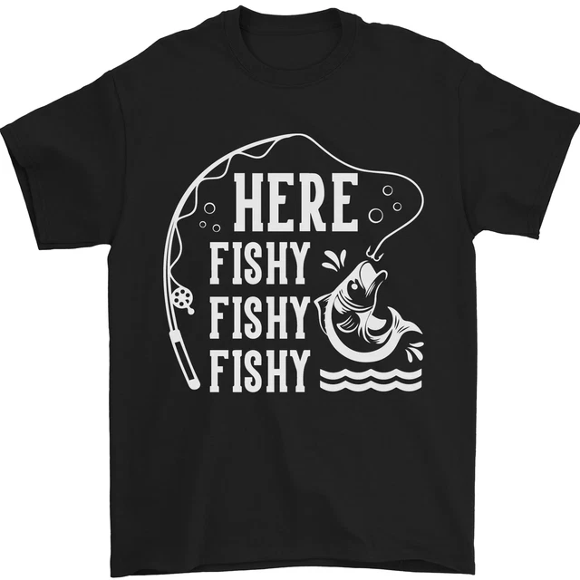 T-shirt da uomo Here Fishy Fishy Funny Fishing Fisherman 100% cotone