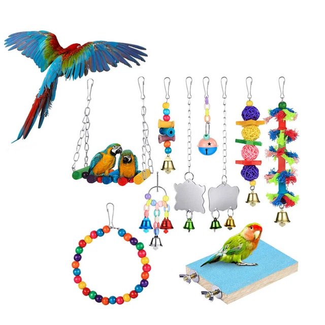 10pcs Parrot Hanging Swing Bird Cage Toys Parakeet Cockatiel Budgie Harness Toys