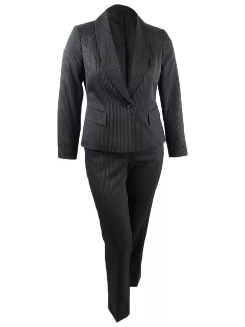 Le Suit Women's Petite Double-Pinstriped Pantsuit (8P, Black/Ivory)
