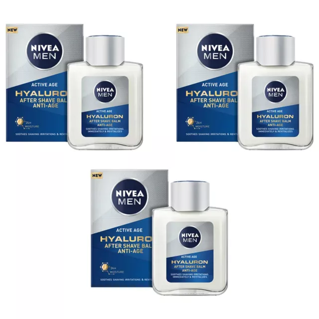 3 pezzi NIVEA MEN ACTIVE AGE After Shave Hyaluron BALSAMO DOPOBARBA UOMO 100ml