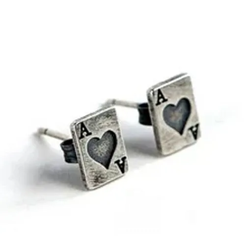 1Pair Heart Card Stud Earrings Silver Color Earring Studs Women Men Jewelry Gift