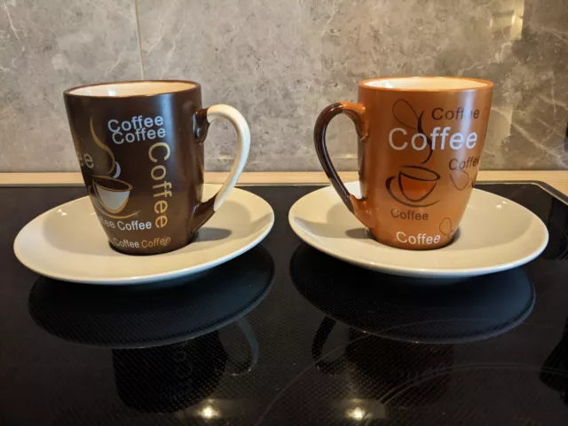 Kaffee Tassen Set aus Keramik, 2 Stück, Tasse jeweils mit Untertasse