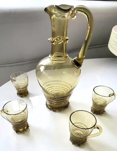Schnaps-/Likörset Waldglas antik, Karaffe + 4 Gläser