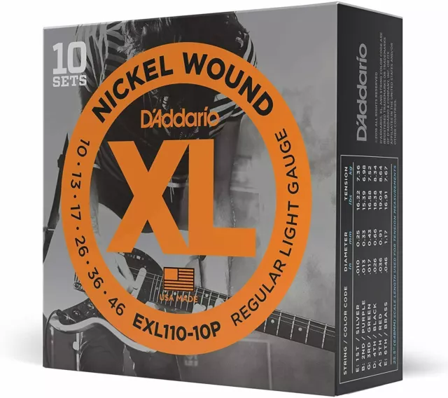 D'Addario EXL110-10P Nickel Wound Light Electric Guitar Strings, 10-46, 10 Sets