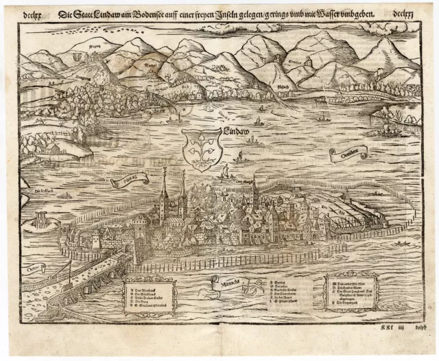 Antique Print-LINDAU-BODENSEE-GERMANY-BAVARIA-Munster-1598