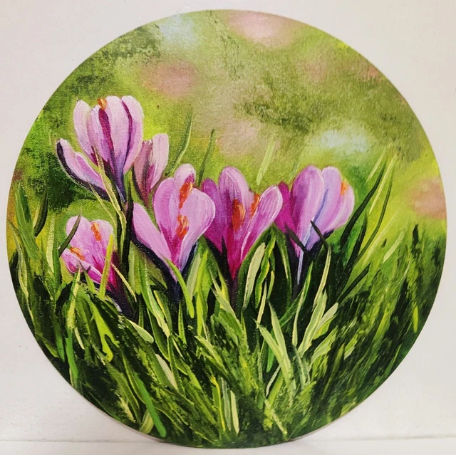 Pintura al óleo original Azafranes Flores Mano Paintet Arte sobre lienzo...
