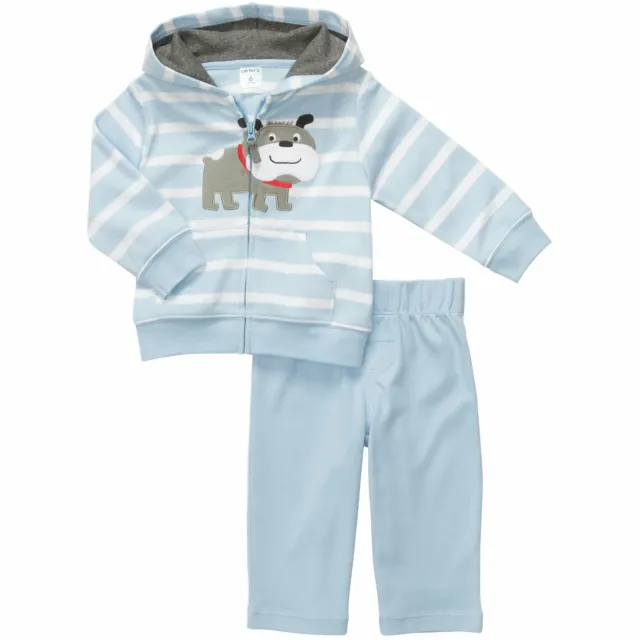 Carter's Baby Infant Boys Puppy Power Zip Up Jacket Pants 2 Pc Set Blue 3 Mos