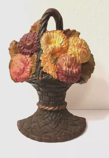 Antique Waverly Floral Cast Iron Doorstop. C.1926. Chrysanthemums in Basket