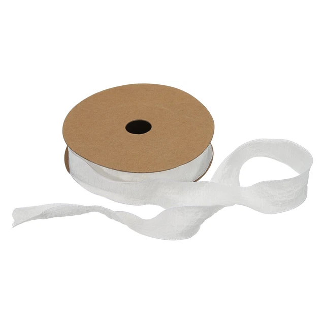 Cinta de doble volante satinada de 1 pulgada 10 yardas blanca color liso