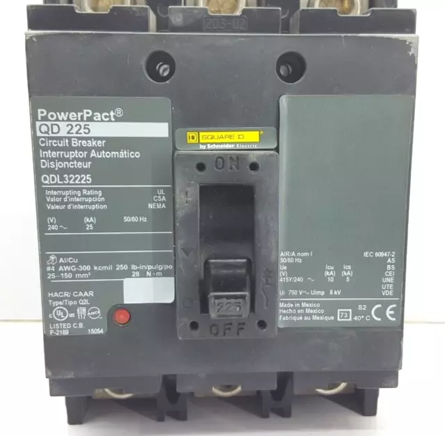 Square D Puissance Pact QDL32225 Disjoncteur 225 Amp 3 Pôle / Testé Bien