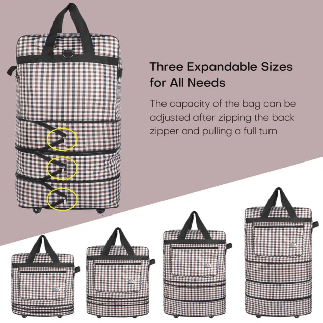 Expandable Duffel Bag 3-Layers Suitcase Collapsible Rolling Wheeled Luggage Bag 4