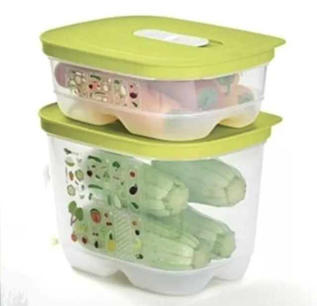 Tupperware Ventsmart Set of 2 Small High + Low Fruit & Vegetable Savers New