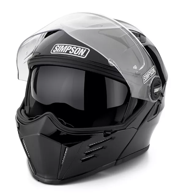 Simpson darksome Mode Bandit Casque Route Légal Noir Brillant Visière Interne UK