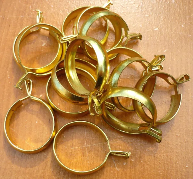 (20) Vintage Bright Brass Finish 1" Clip-On Cafe Curtain Drapery Rings