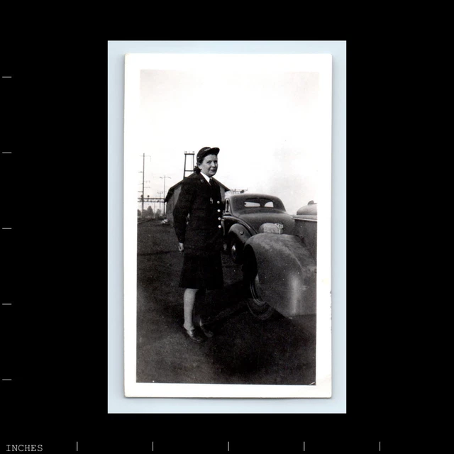 Old Vintage Photo WOMAN TRAIN CONDUCTOR UNIFORM TRAINMAN HAT BY CLASSIC CAR