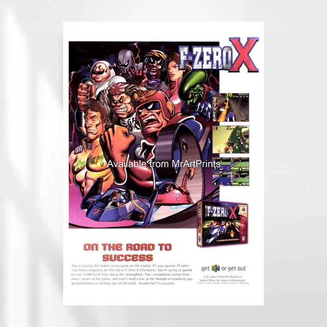 F-ZERO X POSTER Nintendo 64 N64 Promo Art A4 A3 A2 A1 Extra Large