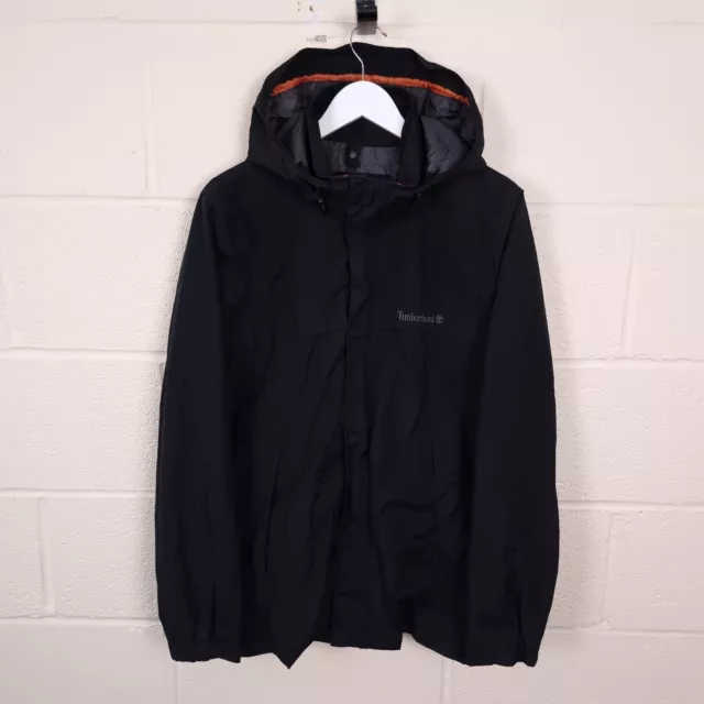 TIMBERLAND Waterproof Jacket Mens S Small Hooded Full Zip Lined Rain Coat Black