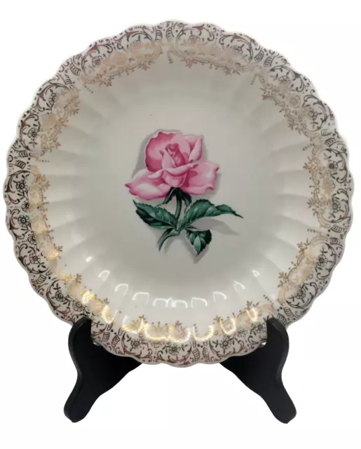 Vintage American Limoges Le Fleur Rouge Rose Soup Bowl 22 Kt Warranted Gold