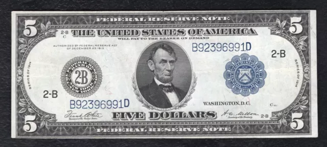 FR. 851c 1914 $5 FIVE DOLLARS FRN FEDERAL RESERVE NOTE NEW YORK, NY VERY FINE+