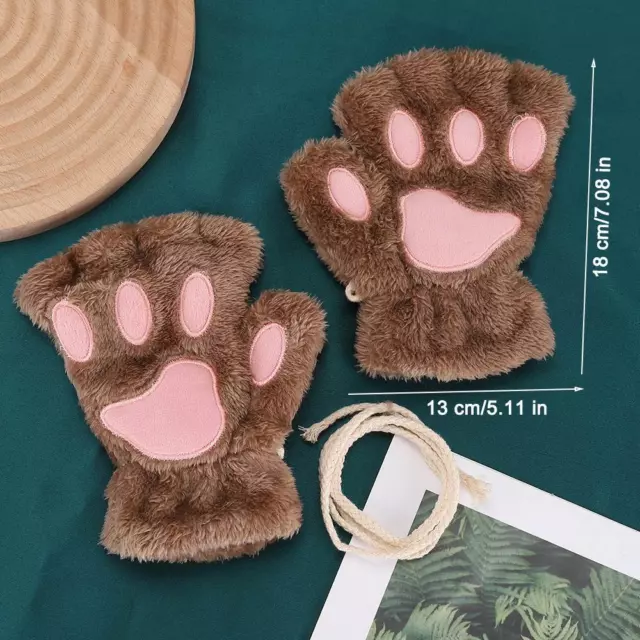 Cute Bear Cat Paw Gloves Fluffy Plush Cartoon Cat Paw Gloves E9R7 Q4E9