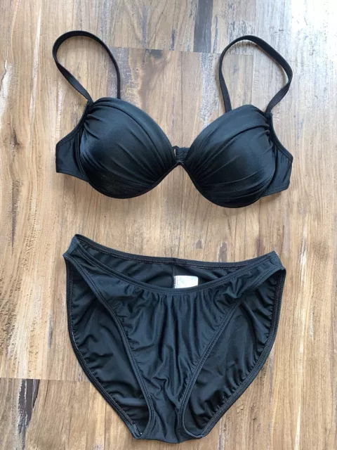 La Blanca Women's Underwire Bra Top & Bikini 2 Piece Swimsuit Black Set Size 14