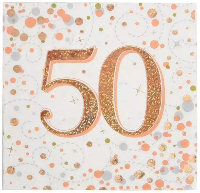 50th Birthday Party Napkins Rose Gold Shiny Age 50 Serviette Party Tableware x16