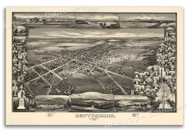 1888 Gettysburg Pennsylvania Vintage Old Panoramic City Map - 24x36