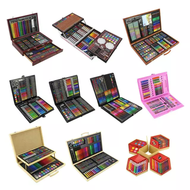 Childrens Craft Art Artists Set Hexagonal Box Crayons Paints Pens Pencils Set