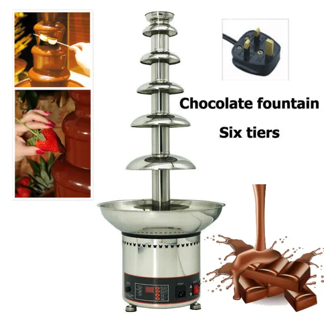 Commercial 6 Tiers Chocolate Fountain Machine Fondue Stainless Steel Heating New